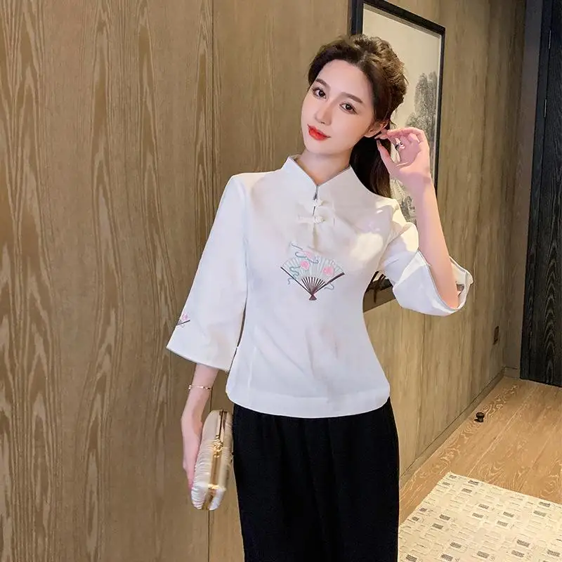 

Chinese Style Elegant Foot Therapy Technician Uniform Beauty Salon Work Suit Summer Breathable Middle Sleeve Working Clothes