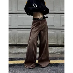 2024 Spring Vintage Casual High Waist Jean High Street Style Solid Straights Pants Women's Wide Leg Baggy Y2K Denim Trouser