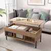 Lift Top Coffee Table - Rectangular Wooden Table w/Hidden Compartment & Open Storage Shelves, Multifunctional Modern Flip Table 1