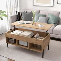 Lift Top Coffee Table - Rectangular Wooden Table w/Hidden Compartment & Open Storage Shelves, Multifunctional Modern Flip Table 1