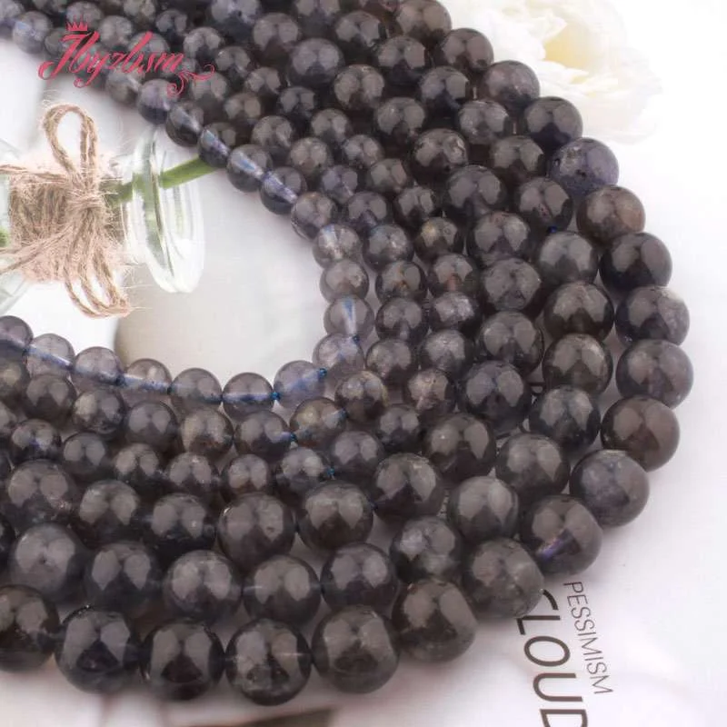6.8mm Round Natural Stone AA Genuine Blue Cordierite Loose Beads Beads for DIY Needlework Jewelry Making Necklace Bracelet 15