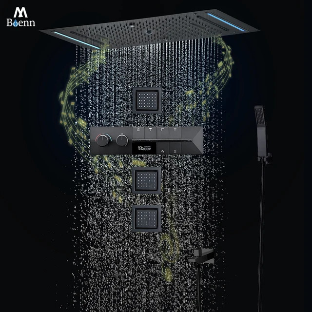 M Boenn ห้องน้ําคุณภาพสูง Matte Black ฝักบัวชุดสมาร์ท LED Lighting Spa Showerhead Lavish ฝักบัวประสบการณ์ 1
