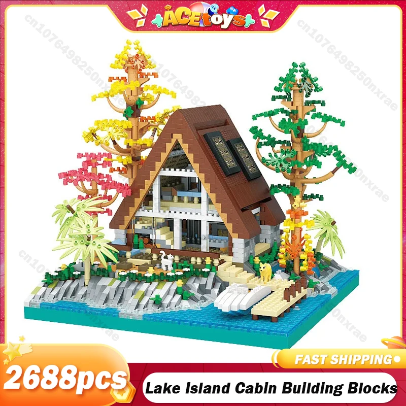 

Lake Island Cabin Building Blocks Model Wood House Bricks Street View Modular Architecture Assemble Toys for Kids Birthday Gifts