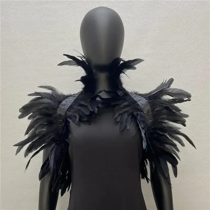 

Feather Shrug Shawl Gothic Punk Feather Cape Natural Feather Shrug Shawl Women Halloween Cosplay Stage Show Costume