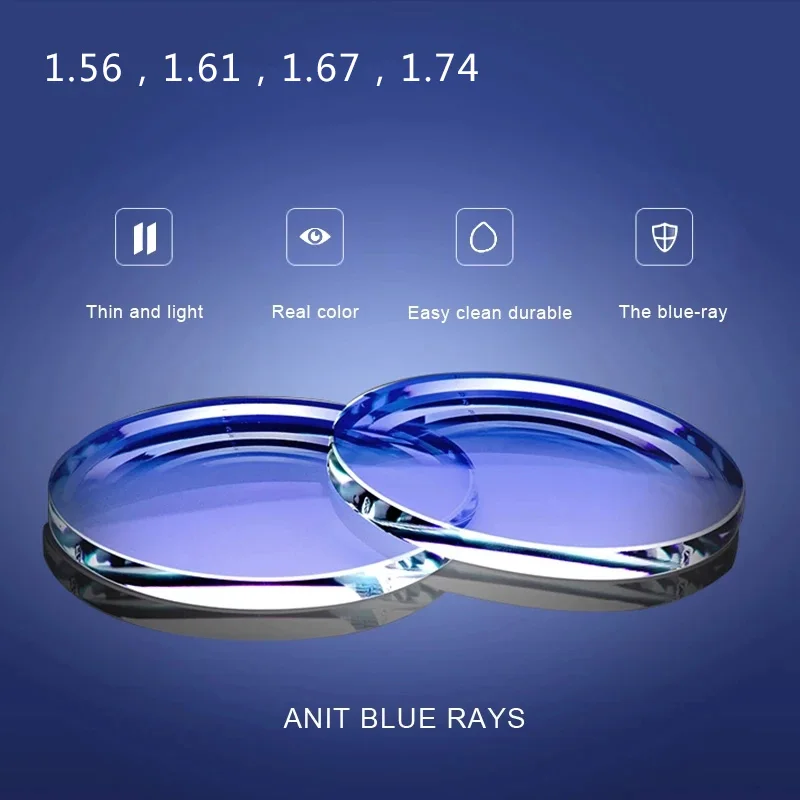 2PCs 1.56 1.61 1.67 1.74 Anti Blue Light Blocking Prescription Lens Polyurethane Glasses Lenses Myopia Hyperopia Presbyopia Lens