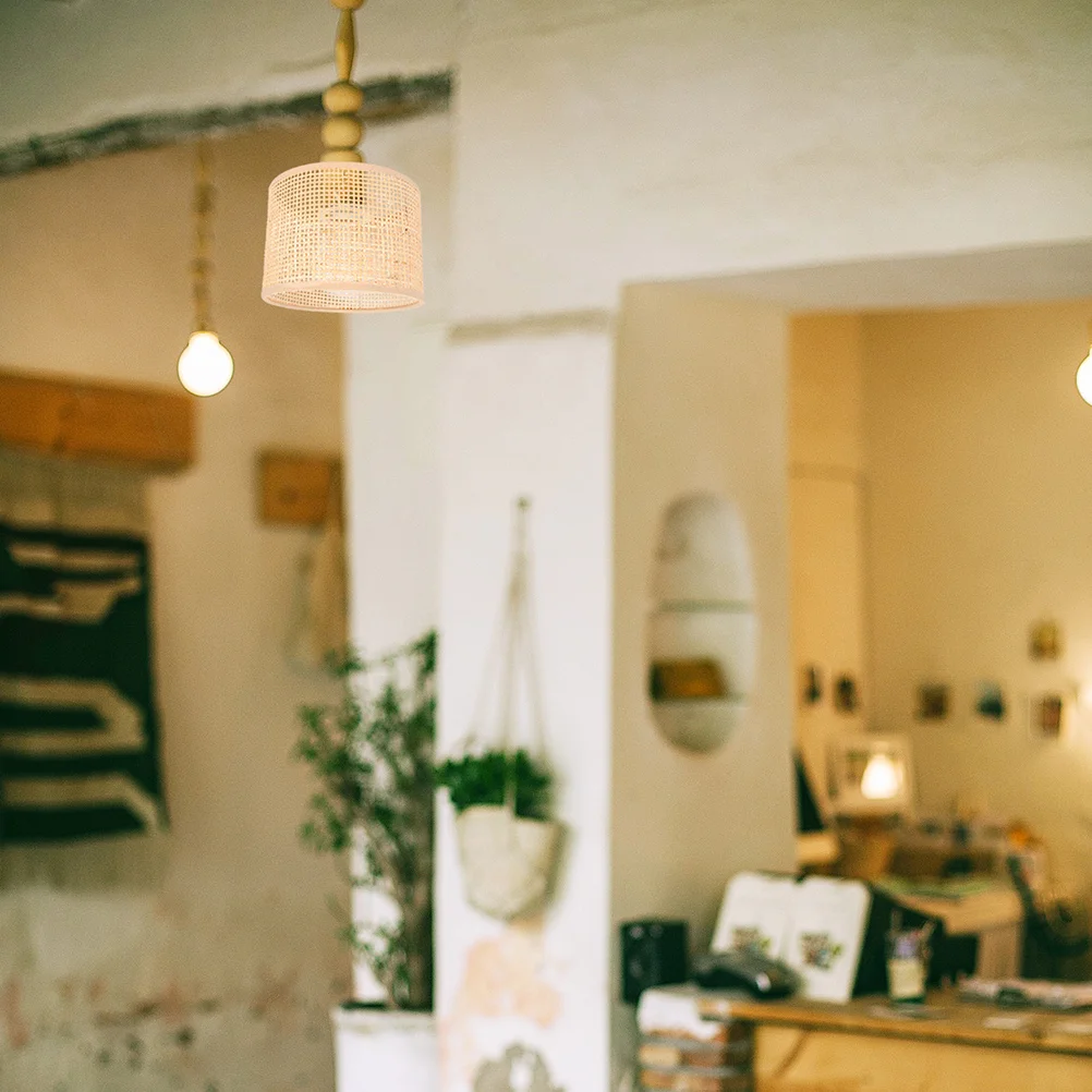 

Lamp Shades for Restaurant Woven Lampshade Rattan Grid Real (16*12 Squares) 2pcs Floor Chandelier