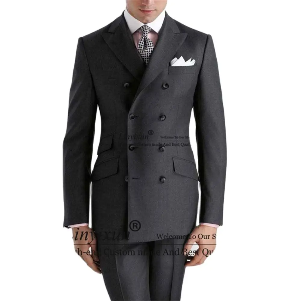 

Fashion Black Mens Suits Slim Fit Formal Business Blazer Double Breasted Wedding Groom Tuxedo 2 Piece Jacket Pants Costume Homme