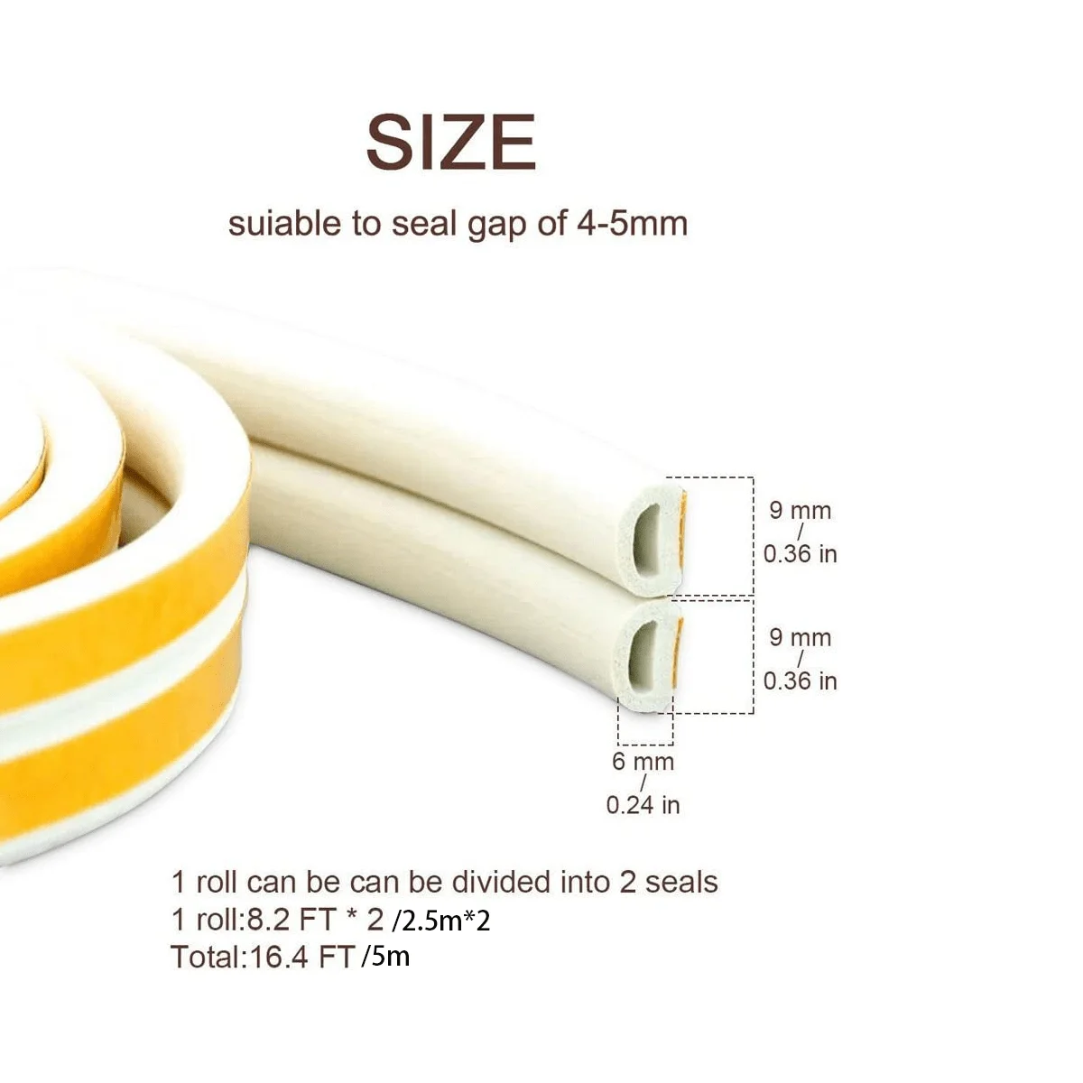 Self-Adhesive Rubber Weatherproof Soundproofing Seal Strip, 5m