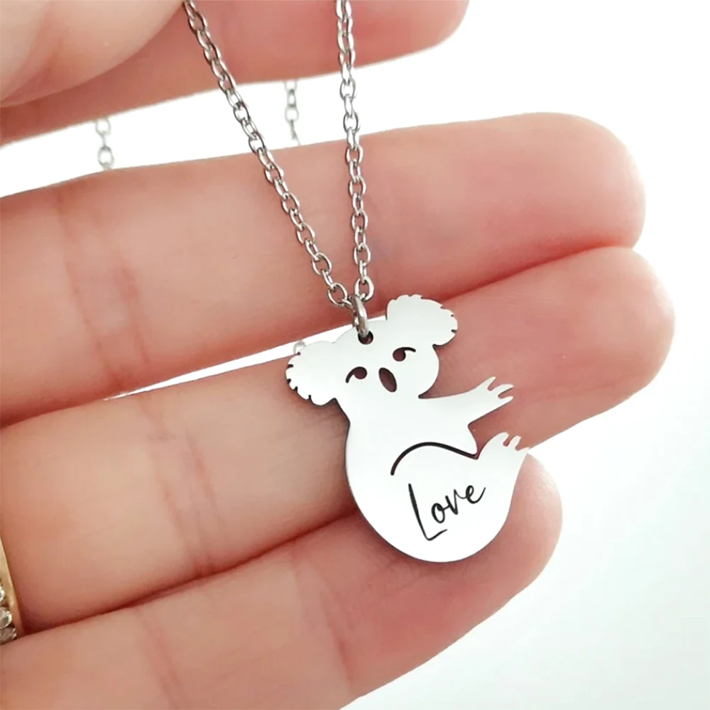 

Personalized Animal Necklace, Carved Name Pendant, Cute Koala Stainless Steel Exquisite Necklace, Gift For Animal Enthusiasts