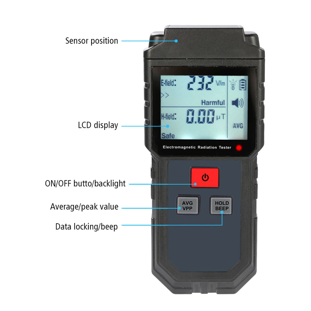 High Quanlity Handheld Digital LCD EMF Meter Electromagnetic Radiation Tester Electric Field Magnetic Field Dosimeter Detector