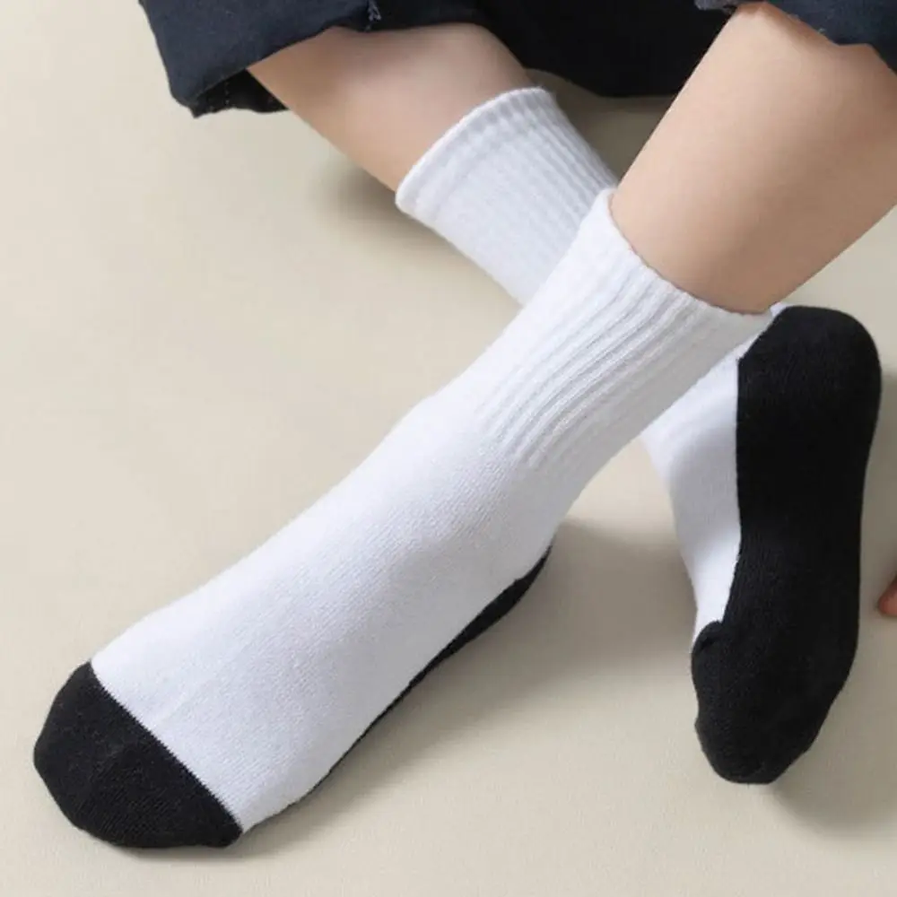1 pair Grey Black Sole Children White Socks Solid Color Baby Hosiery Sport Socks Cloth Accessories Absorbing Sweat Spring