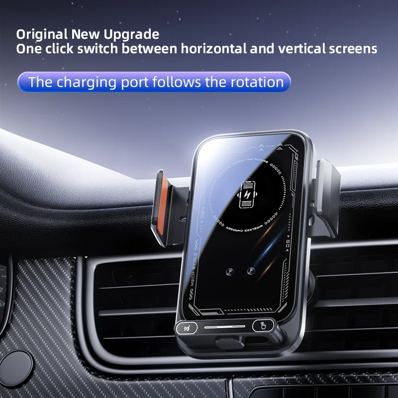 Caricatore per Auto con Supporto Telefono, Ricarica Wireless 15W e Cablata, Rilevamento Automatico, Rilascio e Rotazione con Un Tocco, Certificato Qi FCC ROHS - Image 3