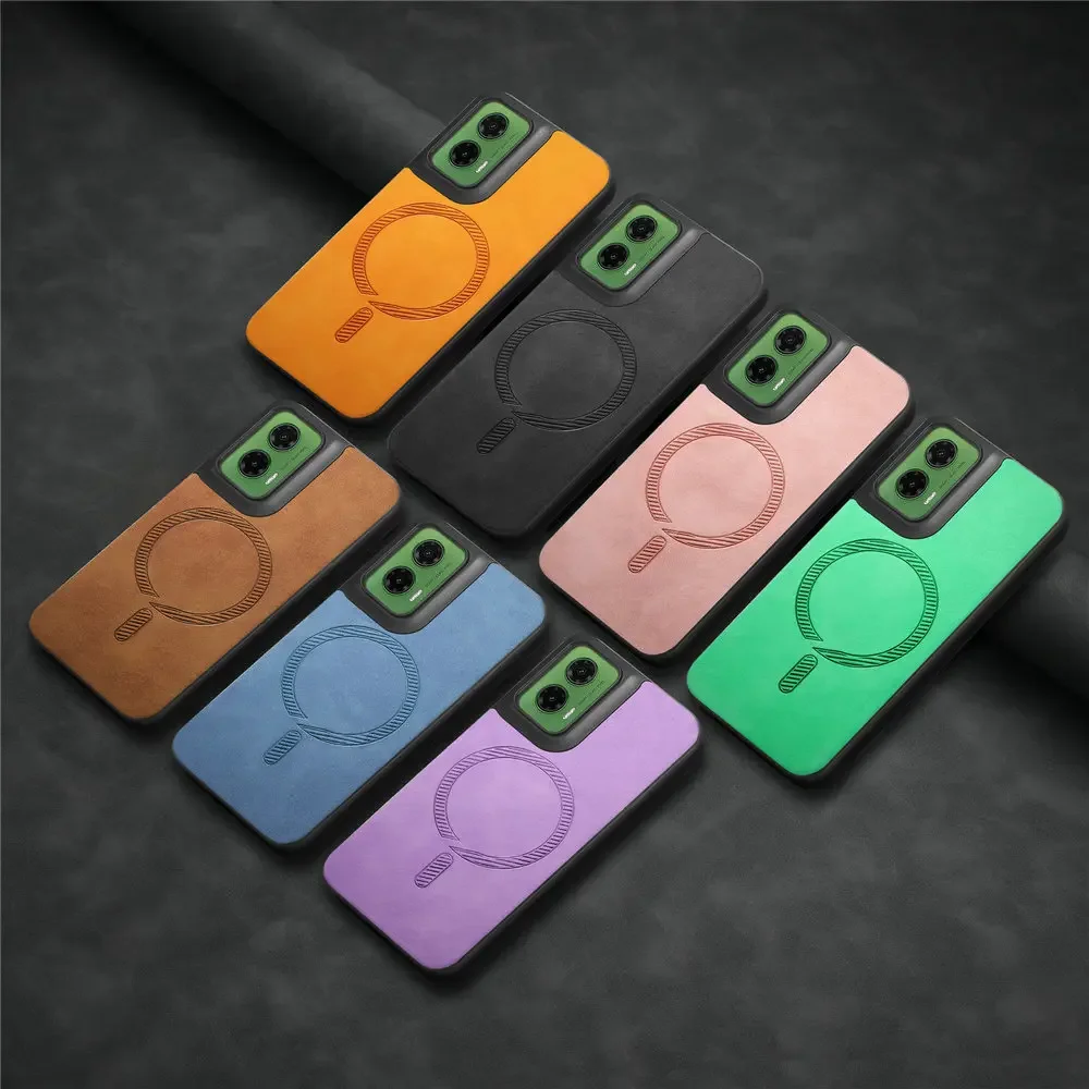 Luxury Leather Back Case with Wireless Charging and Magnetic Closure for Motorola Moto Smartphones
