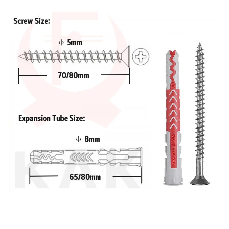 KAK 10PCS Contractor-Strength Anchor Kit Expansion Pipe Intelligent M8 Screw Pipe Safety Nylon Expansion Hollow Wall Wood anchor kit