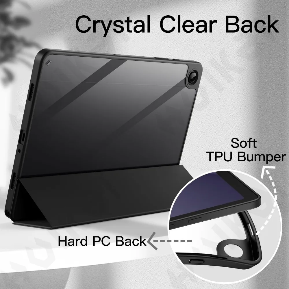 Slim Translucent Tri-Fold Stand Tablet Case with Pen Charging and Auto Wake/Sleep