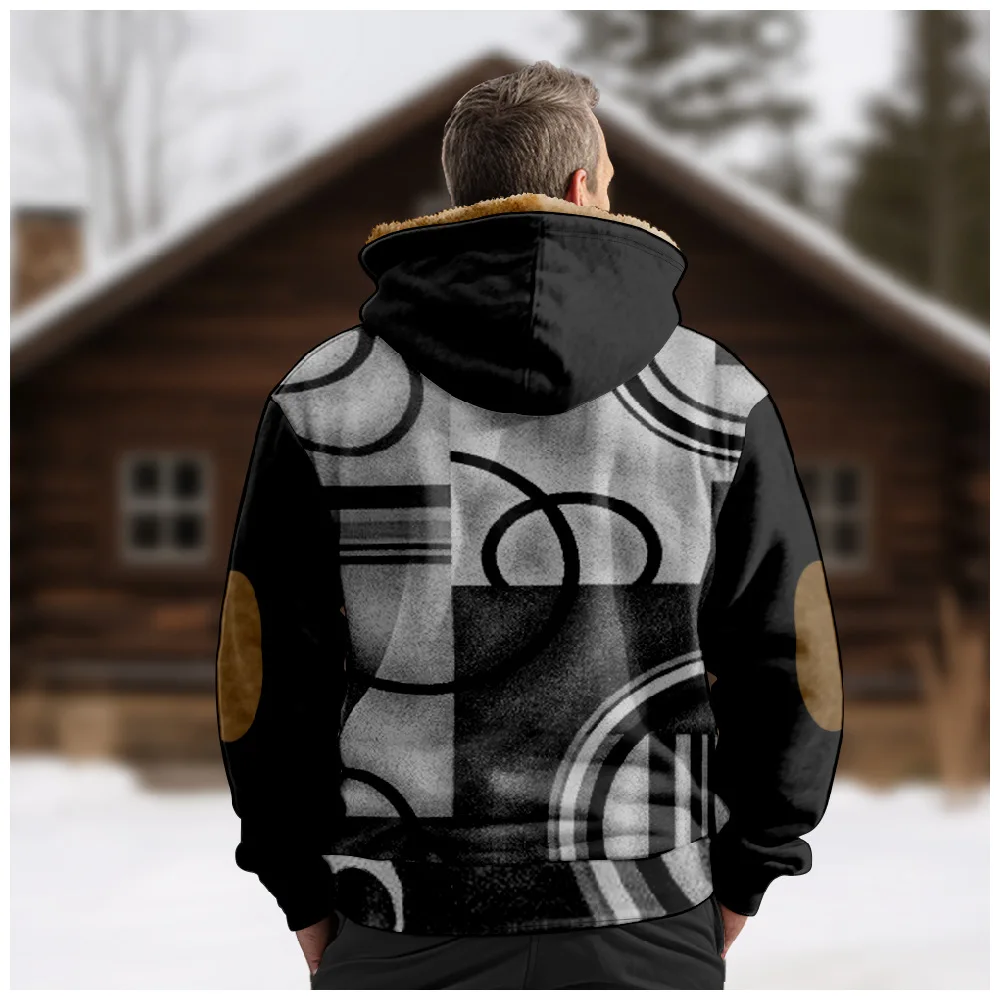 New Creative Pattern Hooded Sweater with Casual Printing Long Sleeve Zipper Sweater Thick Cotton Coat Winter A01