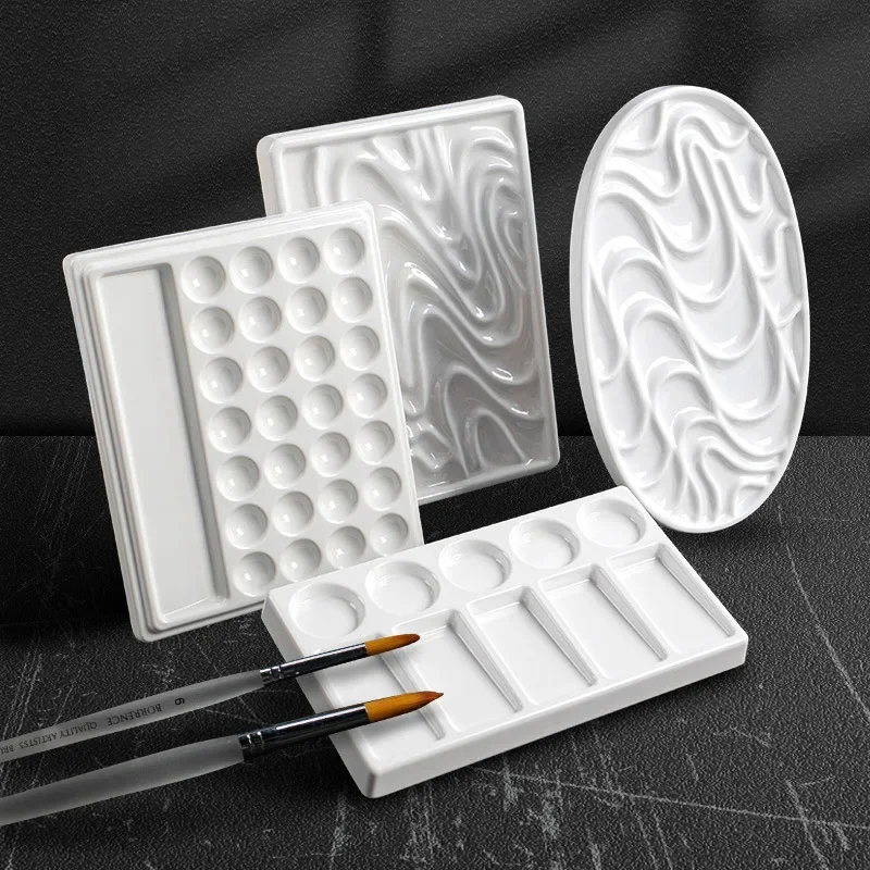 Imitation Porcelain Watercolor Palette Wavy Shape Easy To Clean Pigment Plate Chinese Painting Professional Art Tools