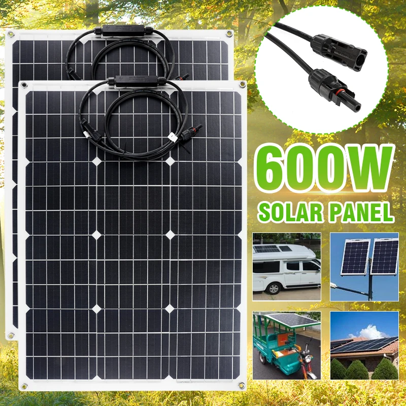 Solar Panel Kit Solar Panel 18V 300W 600W PET Flexible Solar System Panel Kit Complete RV Car Battery Charger for Home Outdoor RV
