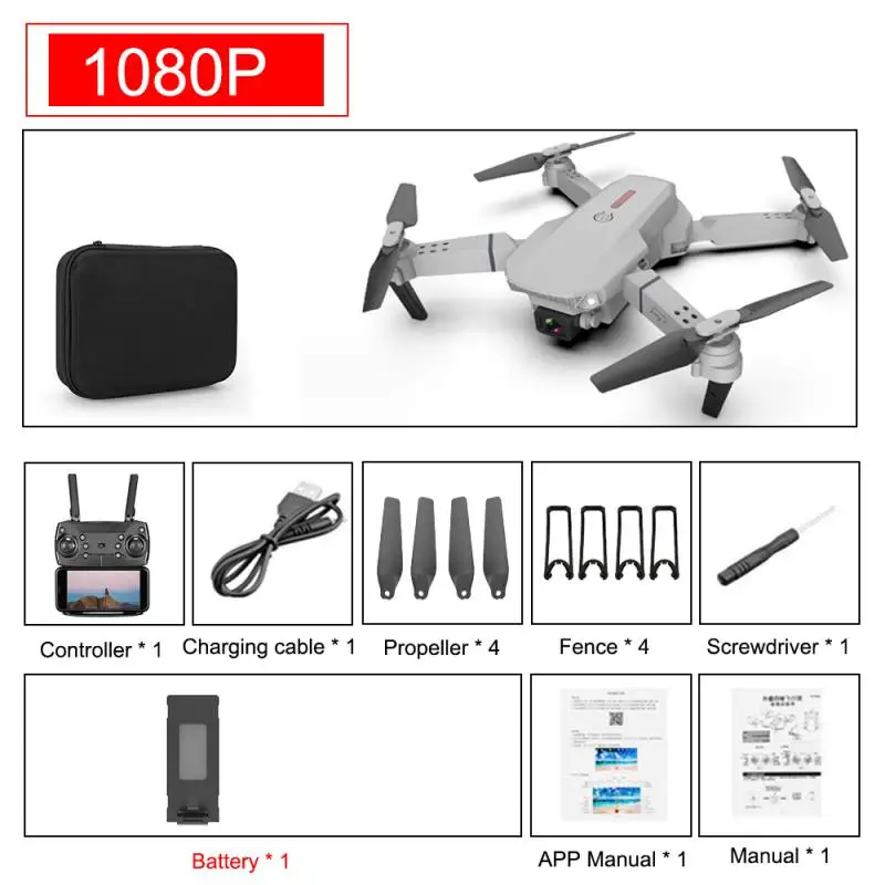 Mini E88 Drone 4k HD Dual Camera Visual Positioning 1080P WiFi Fpv Drone Height Preservation Rc Quadcopter Dron Toys 