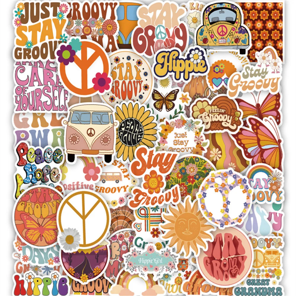 

10/30/50PCS New DIY Colorful Hippie Stickers Cartoon Creative Anime Kids Desk Luggage Car Guitar Decoration Waterproof Wholesale