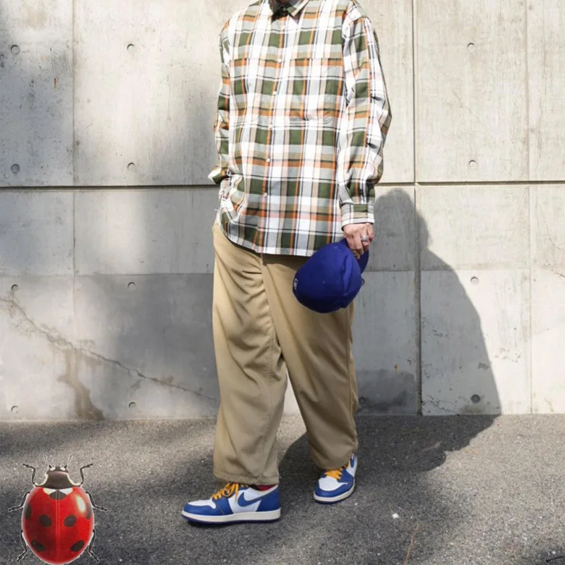Japanese WOODENhea Wide Leg Pants Solid Color Trackpants Men Women Loose Casual Sweatpants Trousers Cuffs Drawstring Adjustable