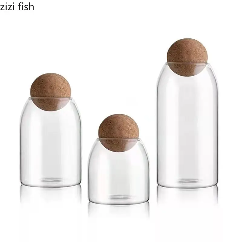 Glass Storage Bottle Round Cork Stopper Glass Pot Tea Sealed Pot Flower Fruit Tea Display Bottle Coffee Bean Storage Bottles 6