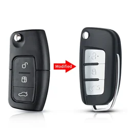 Enhanced Flip Folding Car Key Shell Case with 3 Buttons - Compatible with Select Ford Models (Modified Key HU101)