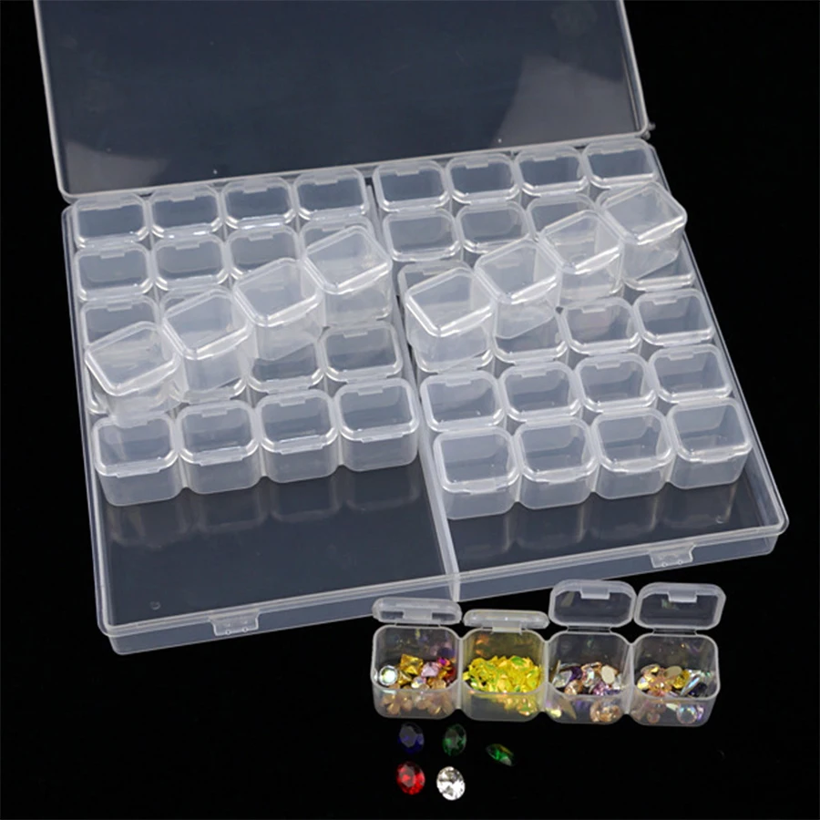 64/56/28 Grids Storage Box With Sticker Diamond Painting Tool Accessories Bead Container Rhinestone Embroidery Stone Organizer