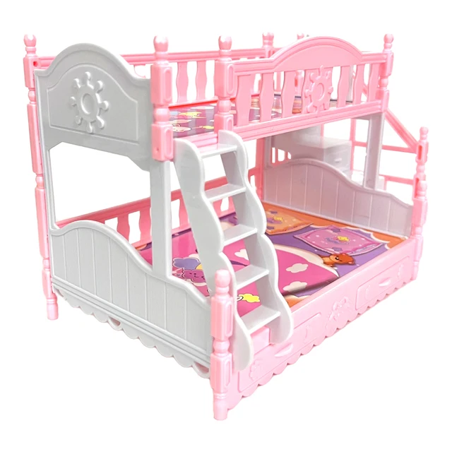NK 1 Set 30CM Princess Plastic Furniture Fashion Pink Bunk Bed Drawer Step Ladder For Barbie Accessories Doll Girl Birthday Gift