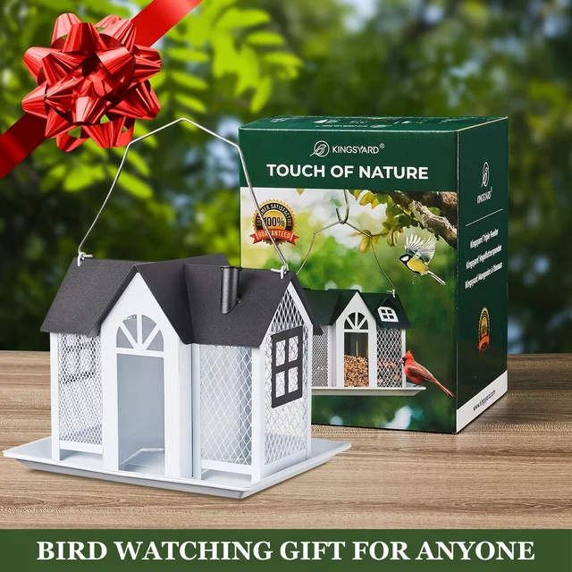 Bird Feeder House for Outside, Metal Mesh Wild Bird Feeder with Triple Feeders for Finch Cardinal Chickadee, Large Capacity 5