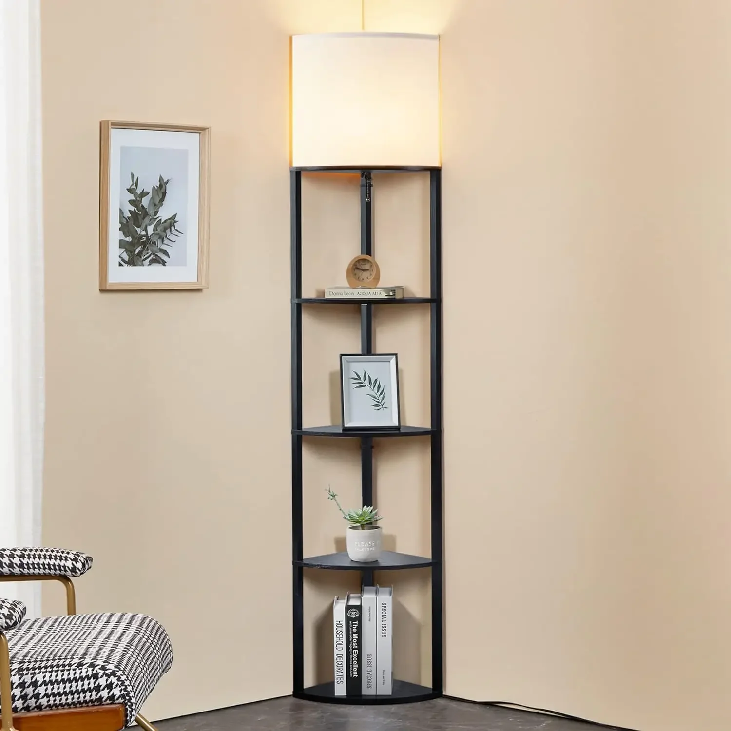 72" Floor Lamps for Living Room Decor, Tall Lamp for Bedroom, Modern Corner Shelf Lamp, Sturdy Floor Lamp with Shelves, Standing