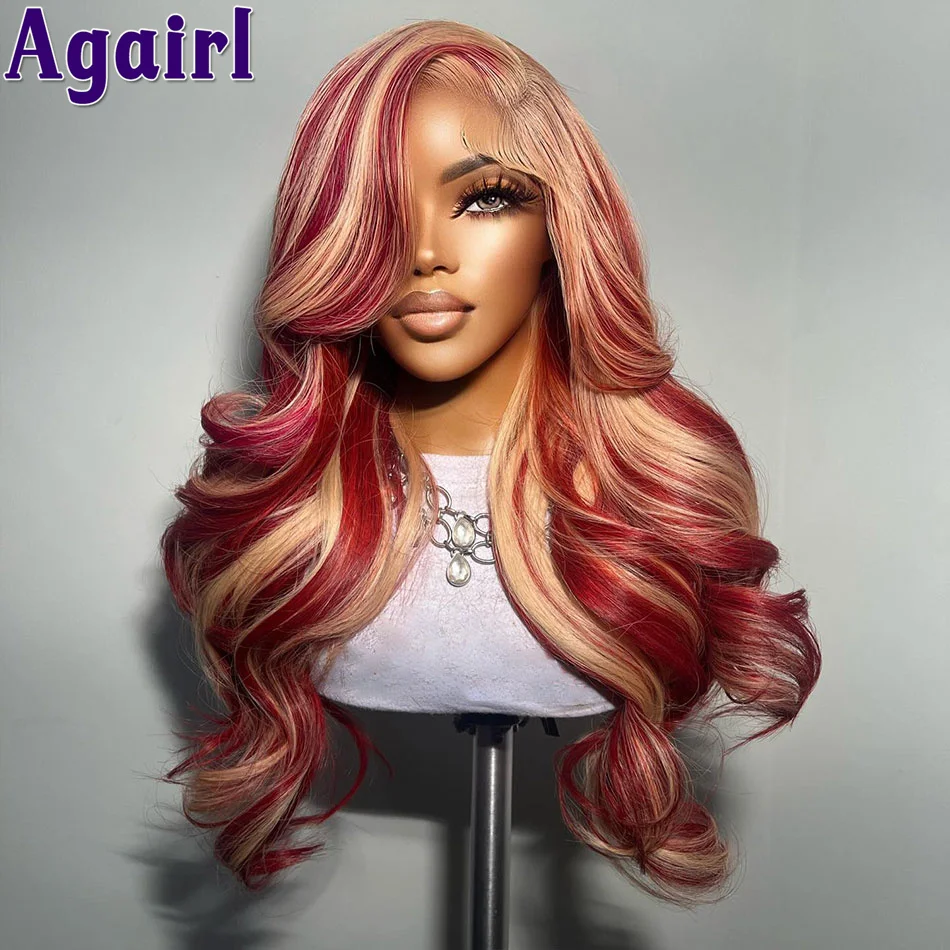 200% Granatapfel rot blonde Highlight 13x6 Spitze frontale Echthaar Perücken 13x4 Body Wave Lace Front Perücken für Frauen vor gezupft