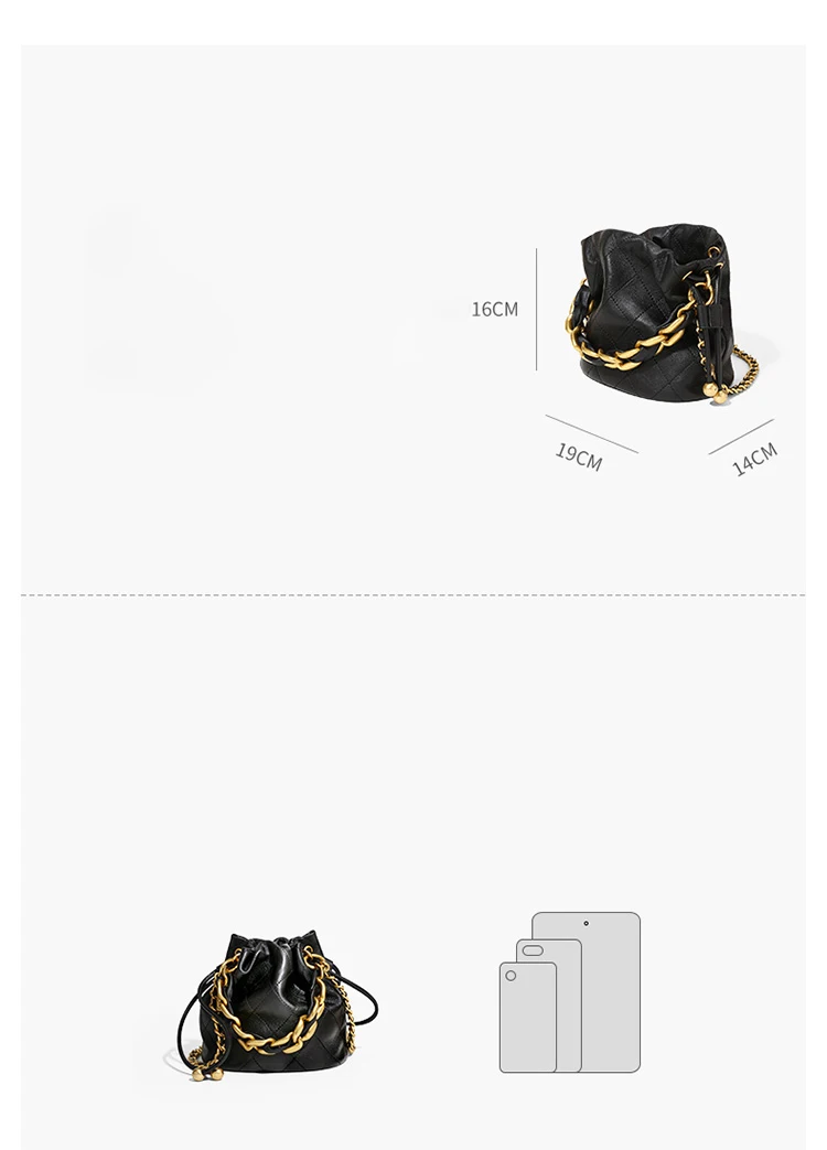 Sca75d835b2844596a47cc35983e6abfdr Genuine Leather Quilted Drawstring Bucket Bag for Women with Chain Strap Crossbody Handbag for Daily Use and Commuting Mallzona