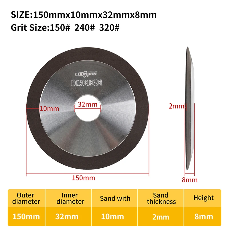 100mm/125mm/150mm Diamond Grinding Wheel Grinding Circle for Tungsten Steel Milling Cutter Tool Sharpener Grinder Grit 150-320
