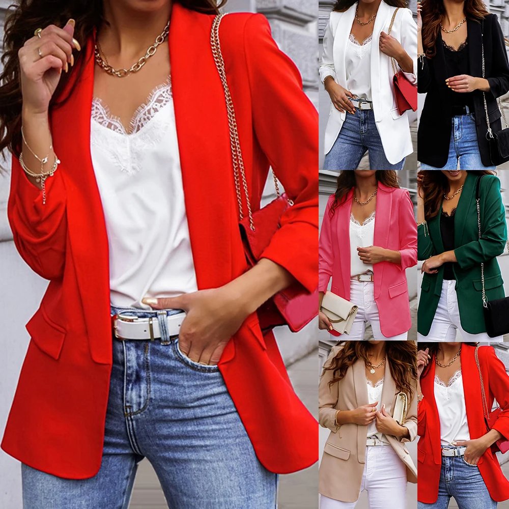 2023 New Women Elegant Loose Blazer Jackets Office Ladies Workwear Fashion Long Sleeve Coat Outwear _ - AliExpress Mobile