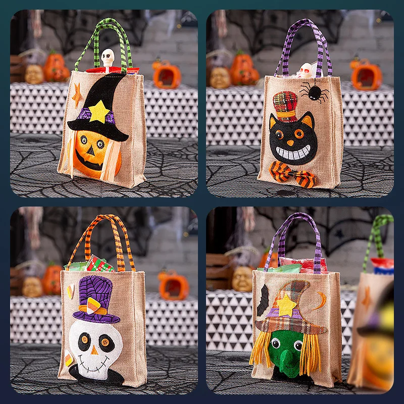 Halloween Funny Sugar Bag Decorations Cartoon Pumpkin Hemp Handbag Ghost Party Kindergarten Halloween Scene Arrangement Storage 5