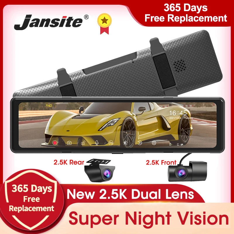 Jansite 11" Car Rearview Mirror Dashcam With Detached 2.5K Front Camera