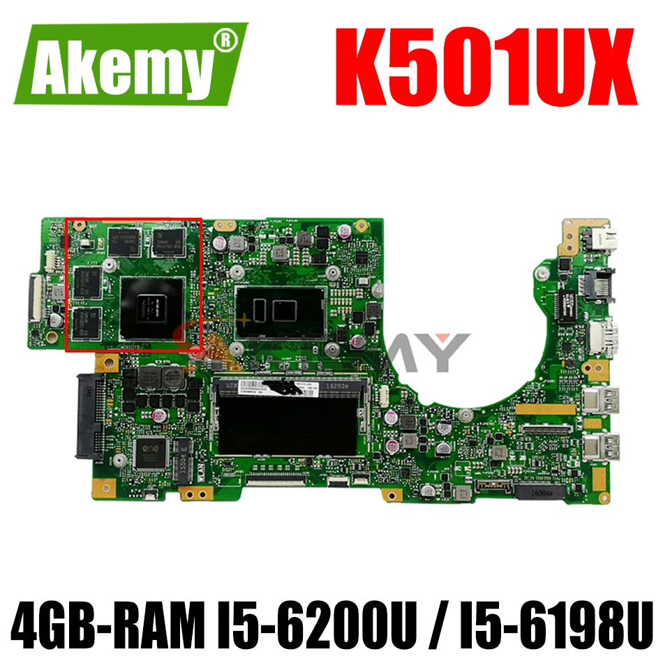 AKEMY K501UW For ASUS K501UXM K501UQ Original Mainboard 4G-RAM I5-6200U / I5-6198U GTX960M GTX950M-2GB |