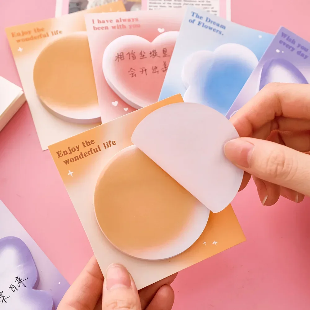 10 개/몫 Kawaii 메모 패드 나비 사랑 심장 꽃 귀여운 그라디언트 스티커 메모 어린이 메시지 스티커 학교 사무실 편지지