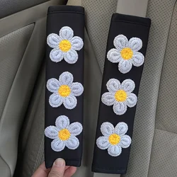 Set of 2 Ice Silk Pink Flower Seat Belt Covers with Cartoon Design - Small Flower Interior, Available in 7 Colors (2pcs blue)