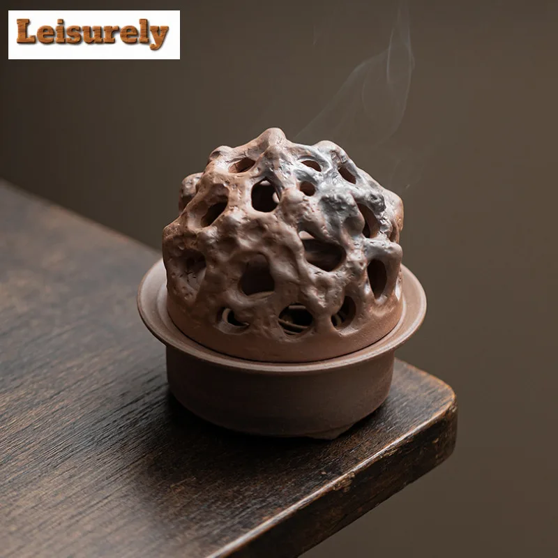 Old Rock Mud Coral Stone Incense Burner Zen Hollow Ceramic Aromatherapy Insertion Seat Burner Holder Tea Ceremony Accessories