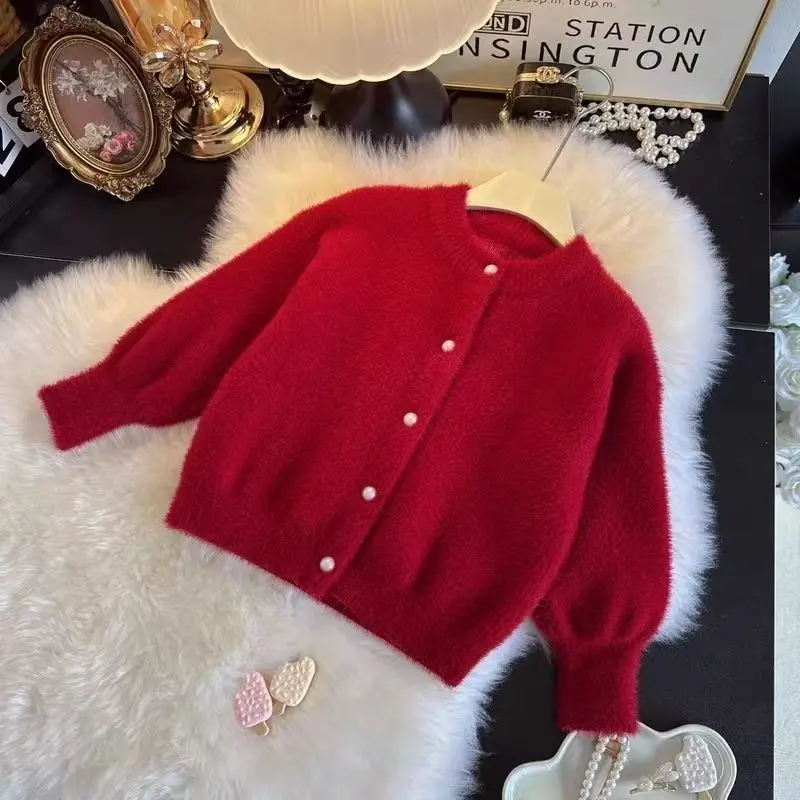 2025 가을 밍크 퍼 스웨터 가디건 새로운 디자인 루즈핏 스웨터 레이지 니트 숏 재킷 탑 캐주얼 120-160CM