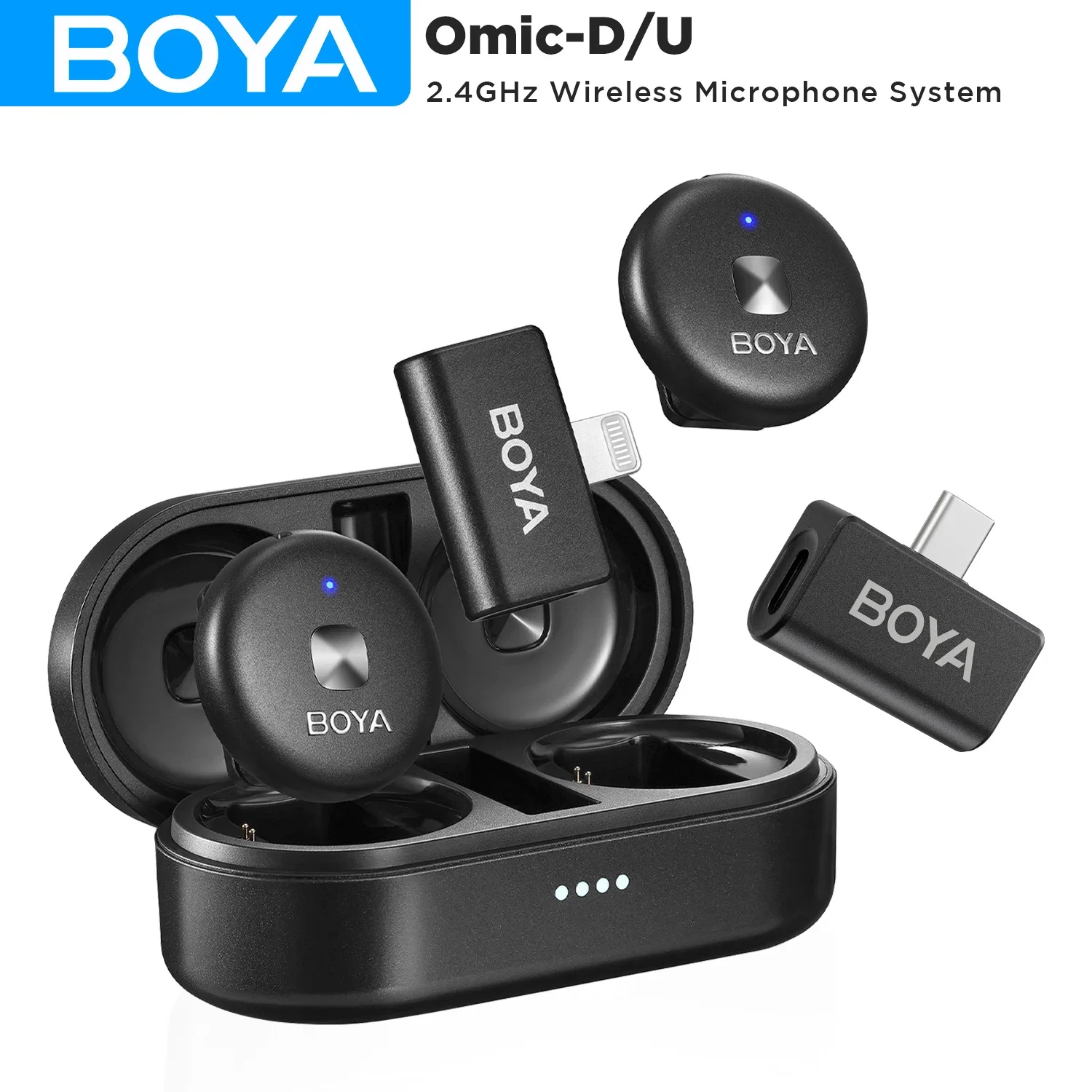 BOYA-Micrófono de solapa Lavalier inalámbrico Omic D/U para iPhone, iPad, dispositivos Android tipo C, Youtube, grabación de vídeo, Streaming, Vlog