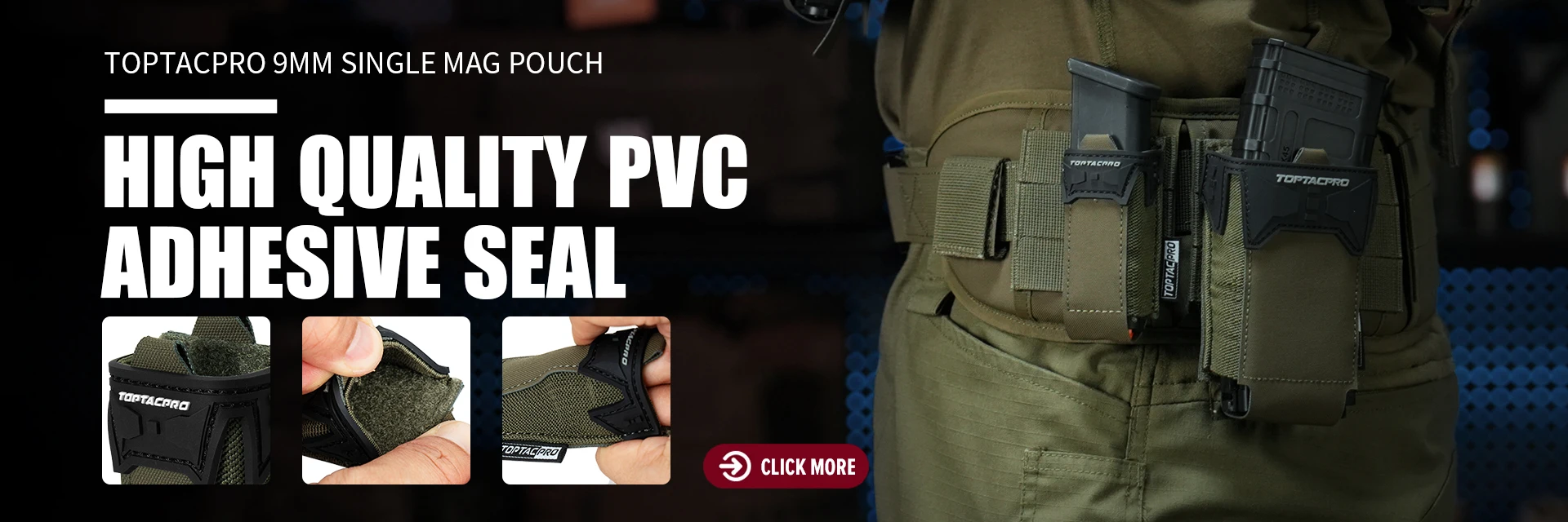 TOPTACPRO Tactical Pouch Single Mag Support pour 9mm avec Colle PVC