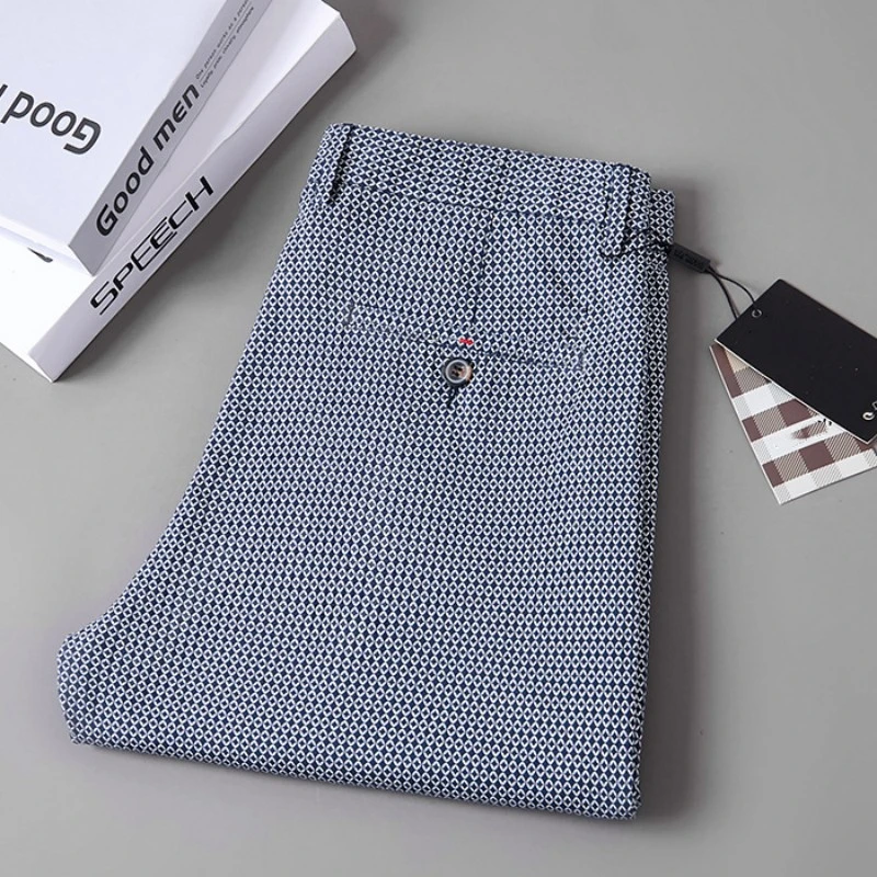 Mens Chino Pants Inch Size Business Casual Straight Plaid Pants Slim