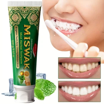 Miswak Remineralizing Mint Herbal Toothpaste - Deep Cleansing, Teeth Brightening & Fresh Breath with Hydroxyapatite 1