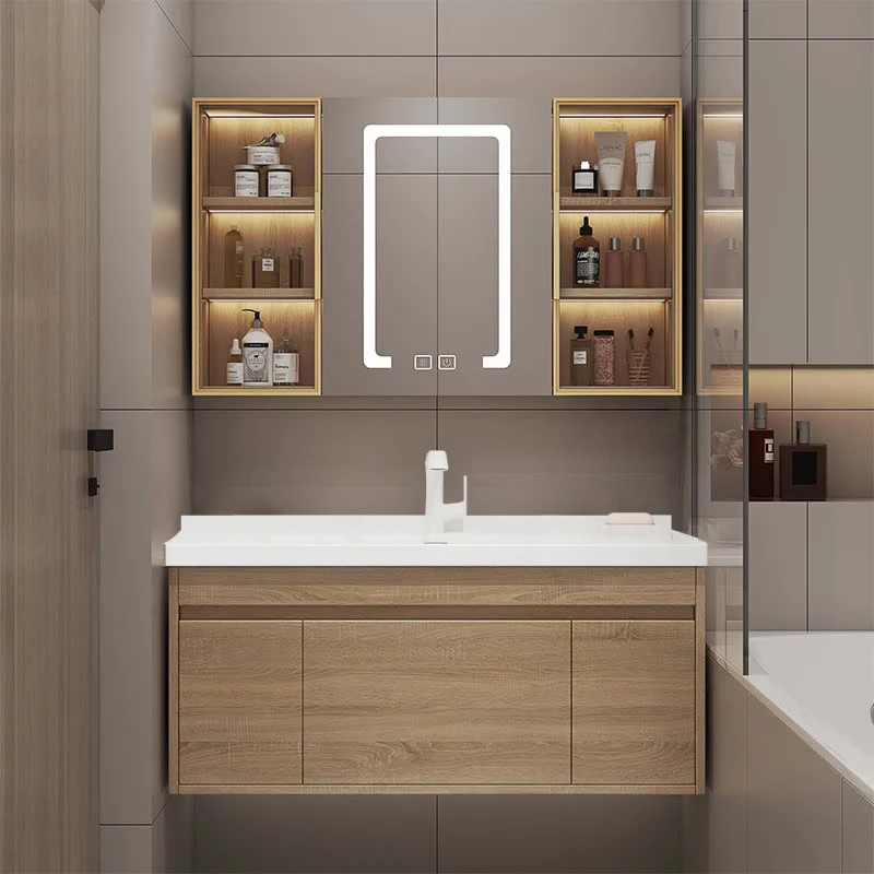 Bathroom Storage Cabinet With Sink Modern Solid Wood Bathroom Vanity Led Mirror Furniture