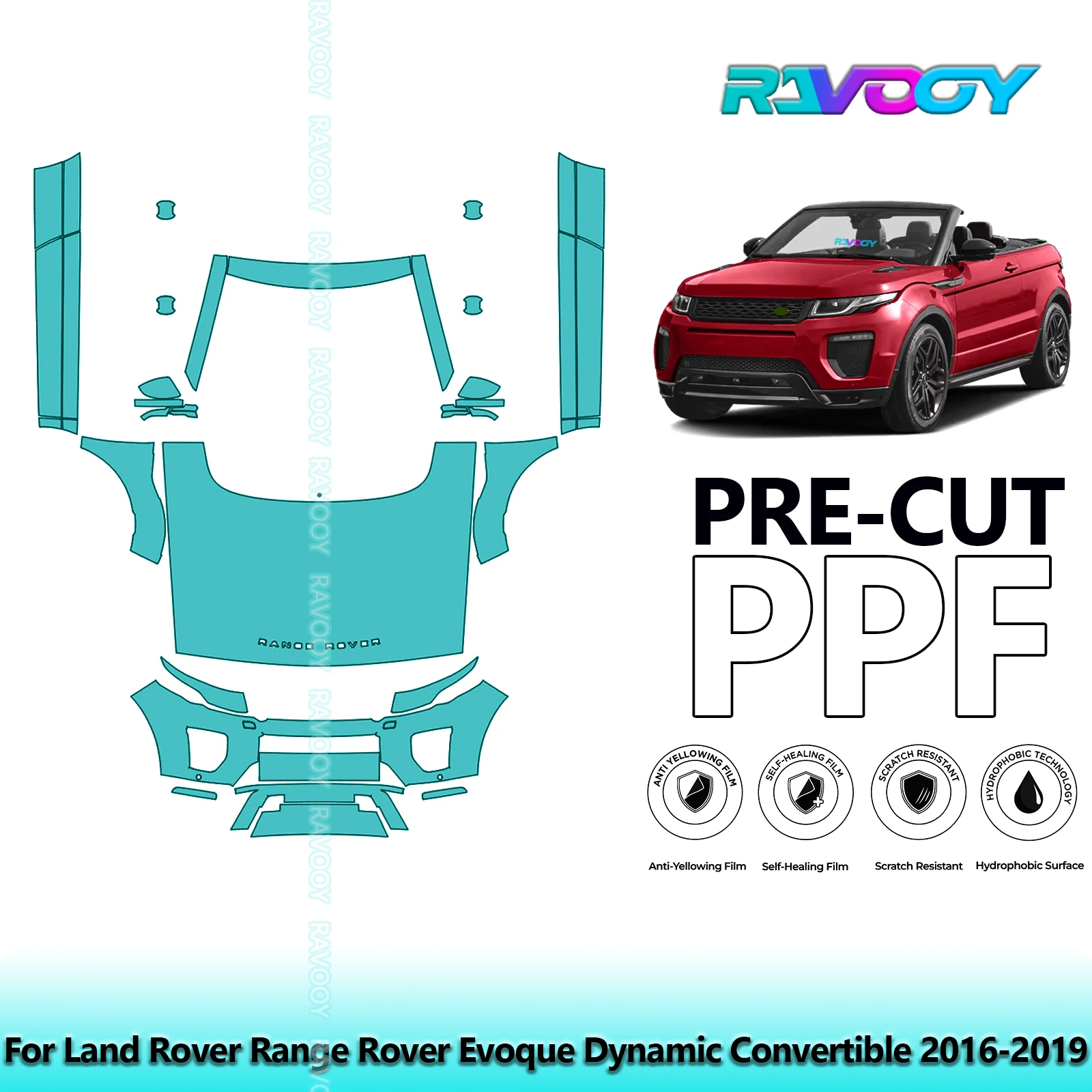 8,5-метрова попередньо нарізана захисна плівка PPF, прозорий бюстгальтер, передній комплект + гонки для Land Rover Range Rover Evoque Dynamic 2016-2019