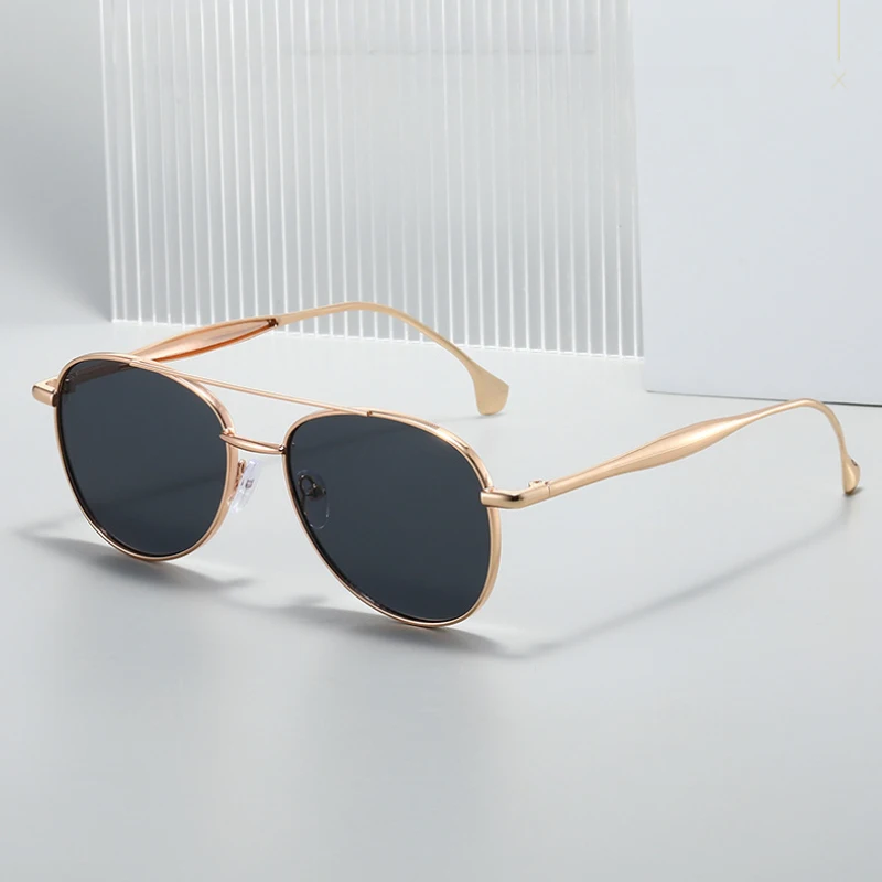 Timeless Gold Aviator Sunglasses with Dark Lenses - Stylish Double Bridge UV Protection