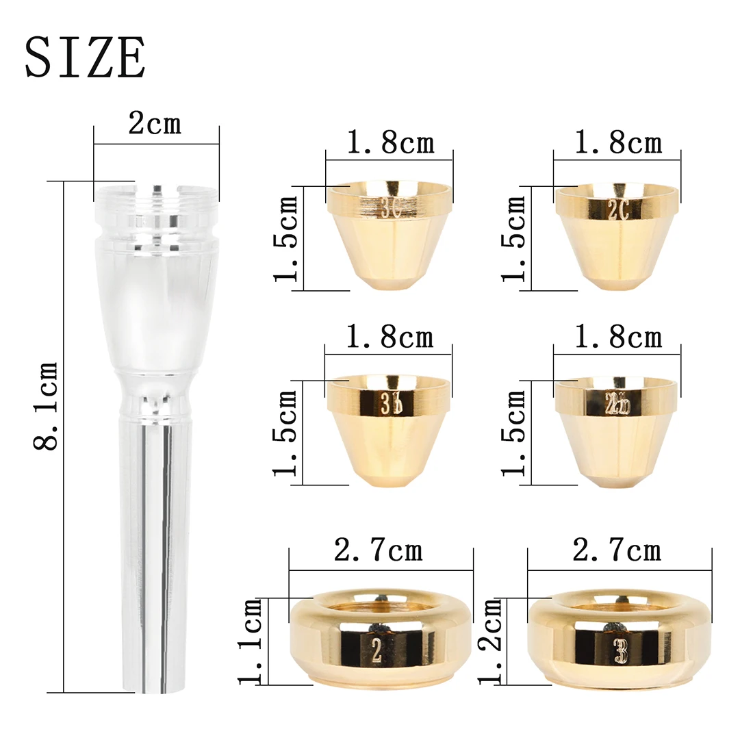 Description Picture 3 of itemTrumpet Mouthpiece Meg 2C 3C 2B 3B Size No.7 Head For Bach Beginner Musical Trumpet Accessories Professional Replacement Set